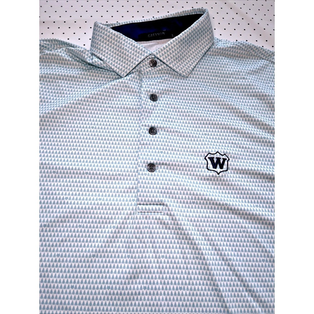 Greyson Golf Polo Shirt‎ Large Blue Geometric Wolf Logo Performance Stretch